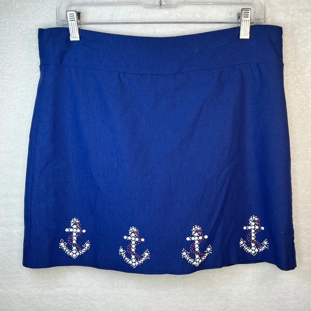 Jason Maxwell Womens Blue Anchor Skort Pull On Mini Skirt‎ PM Petite Medium